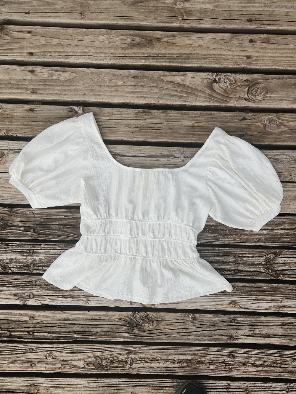 Maeve By Anthropologie White Cream Square Neck Peasant Flirty Top Medium Girly